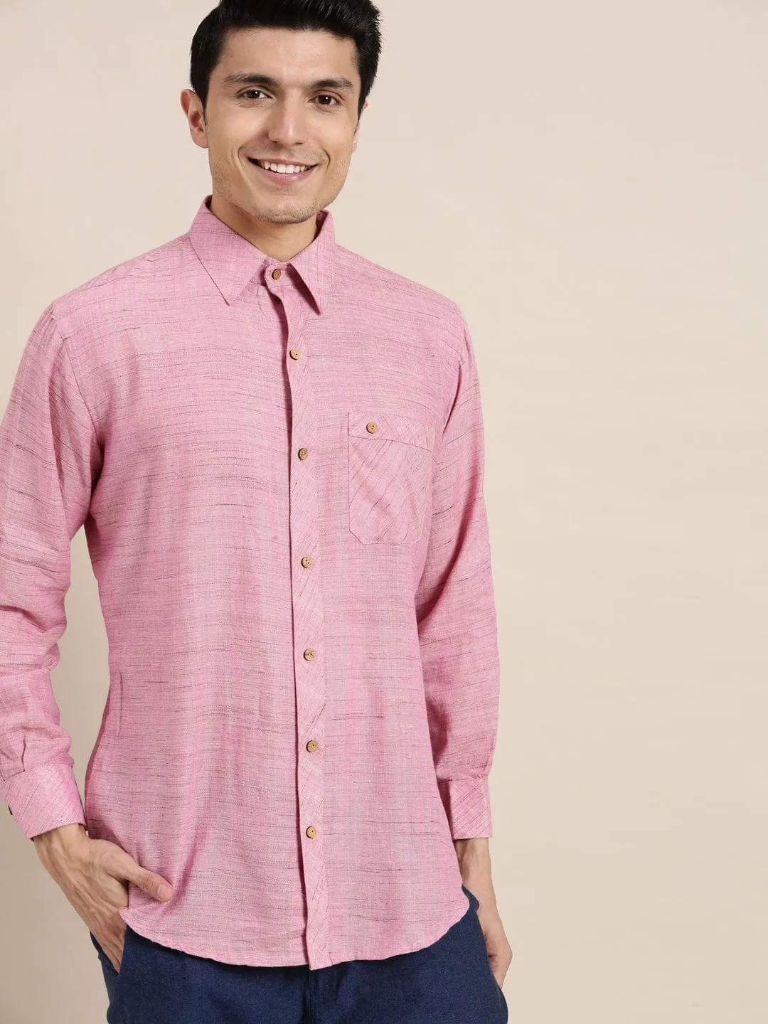 Pink Cotton Men Shirt